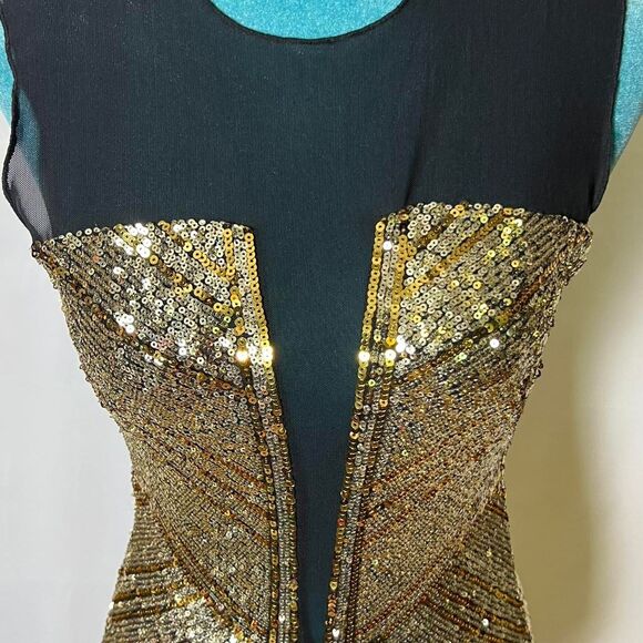 Y2K Bebe Women's Gold Sequin Bodycon Party Dress xs - Picture 5 of 8